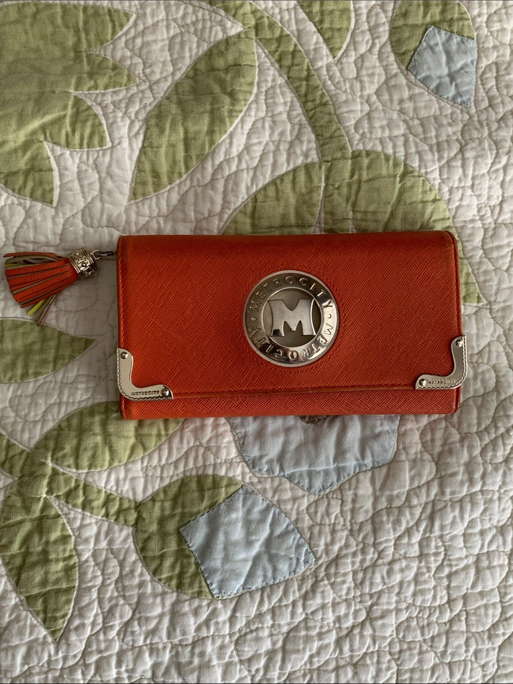 METROCITY Orange Saffiano Tassel Continental Wallet